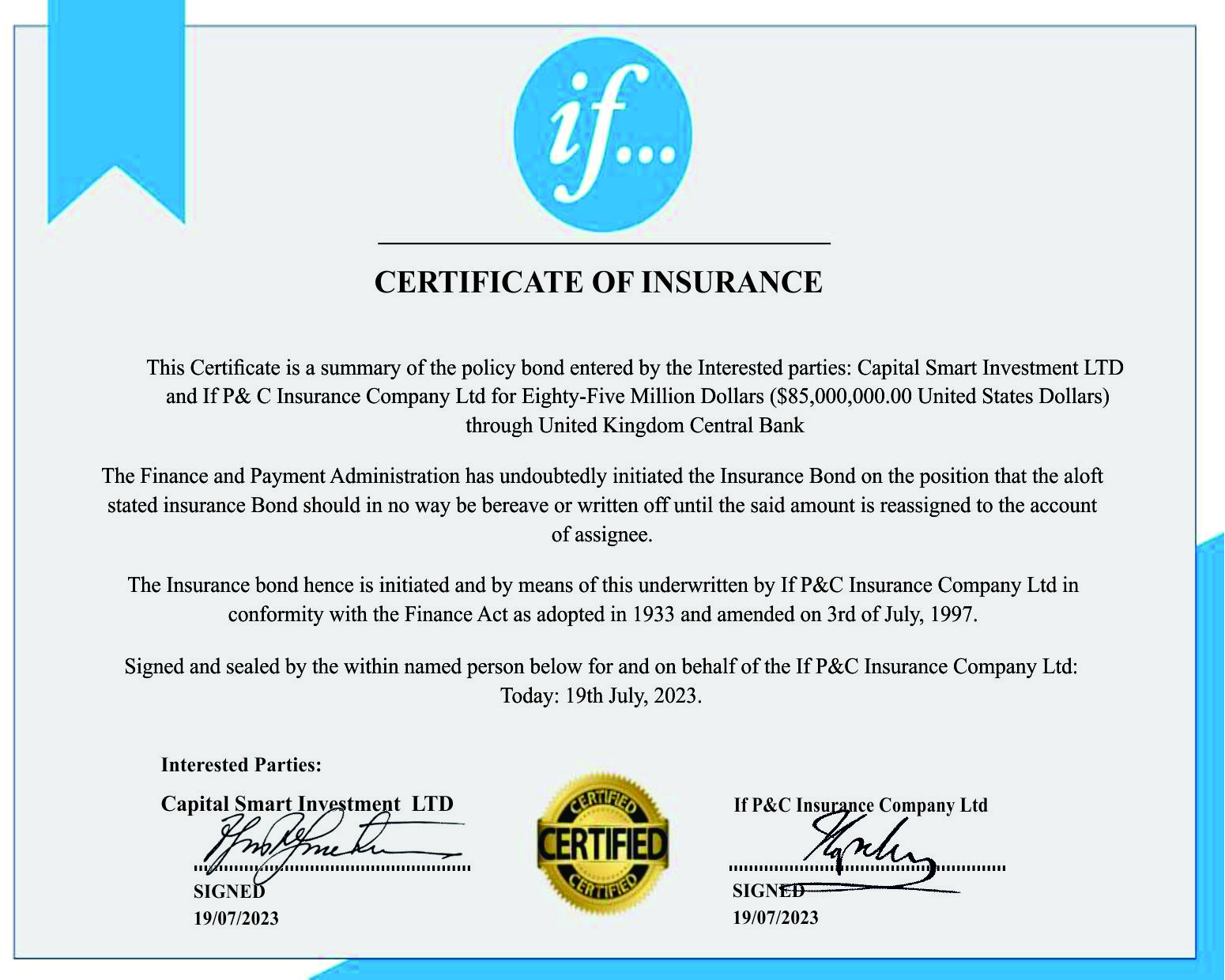 Godgrace Limited certificate